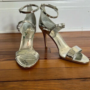 Nine West Moren Silver Double Strap High Heels - Size 8